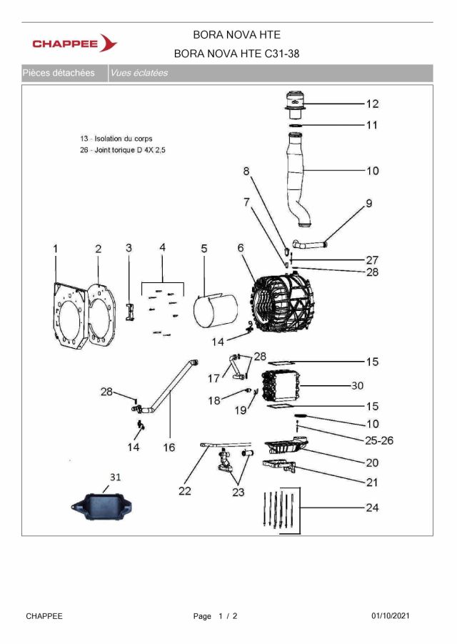Première page : Pièces détachées Chappee BORA NOVA HTE C31