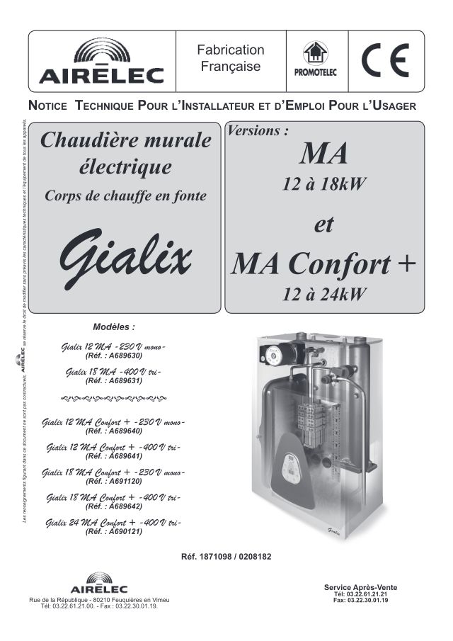 Premiere page : Notice d'installation Auer GIALIX MA 12 TRI