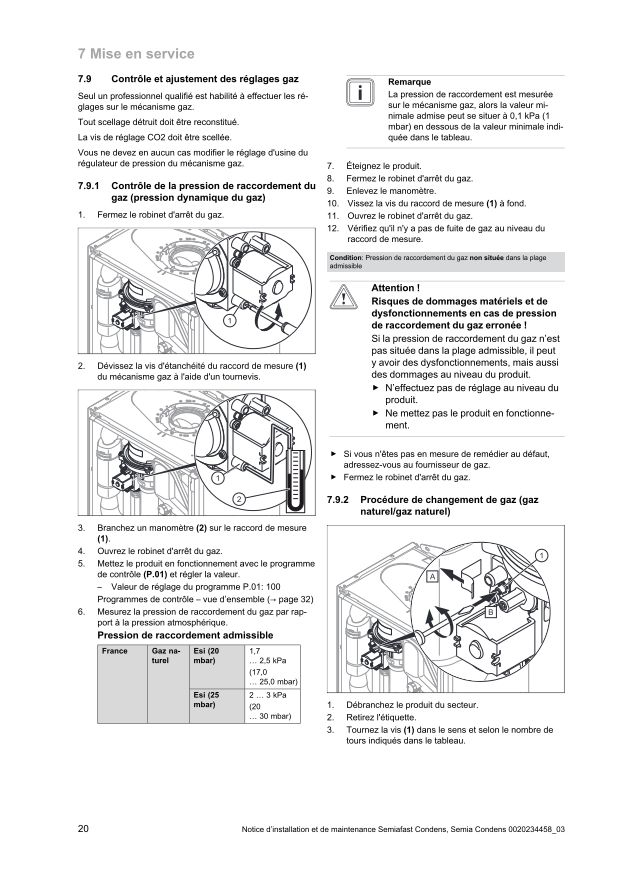 Première page : Reglages combustion Saunier Duval SEMIA CONDENS AS 12-A (H-FR)