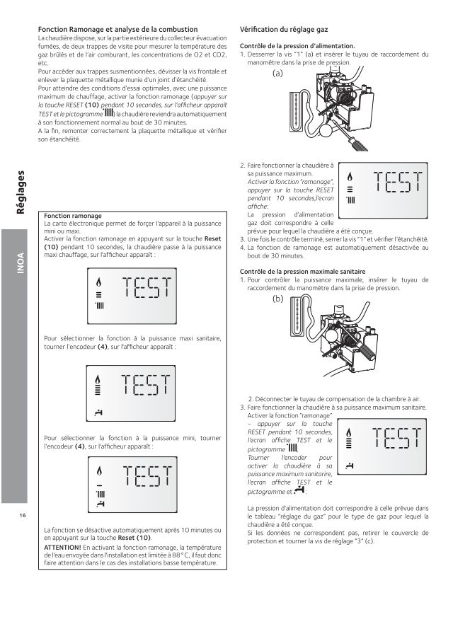 Première page : Reglages combustion Chaffoteaux INOA EVO 25 CF FR BE
