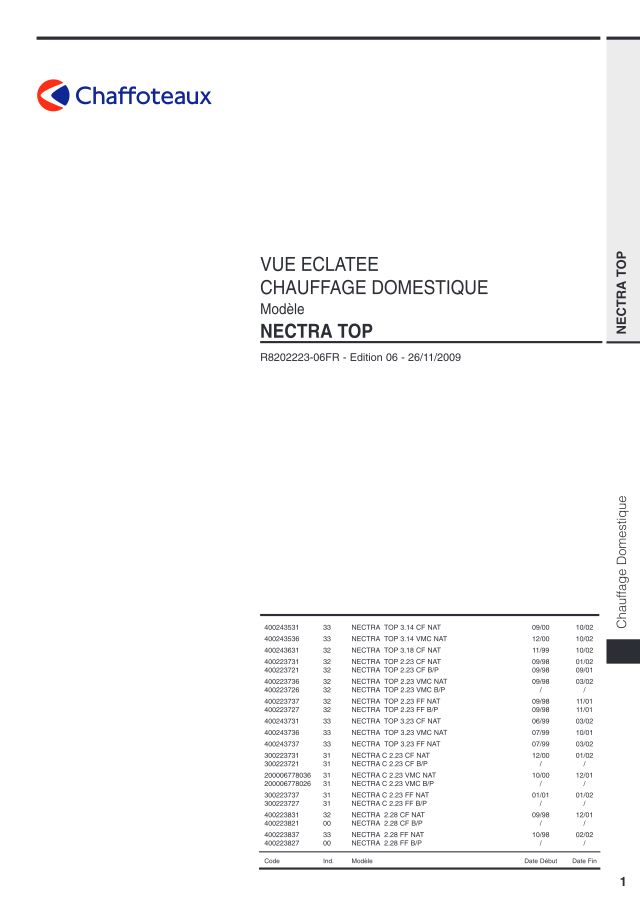 Premiere page : Vue éclatée et pièces détachées Chaffoteaux NECTRA C 2.23 VMC N FR (200006778036)