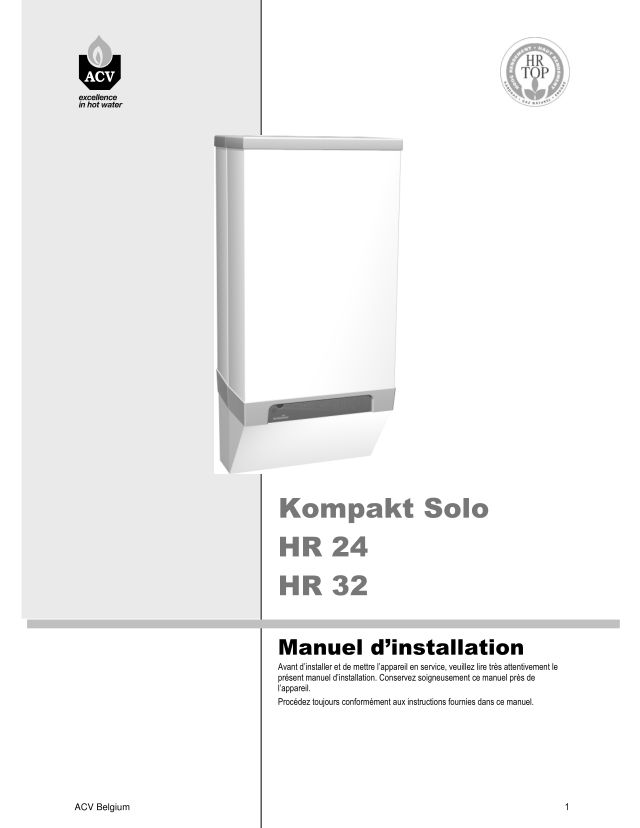 Premiere page : Notice d'installation ACV Kompakt SOLO HR 32 (I048487)