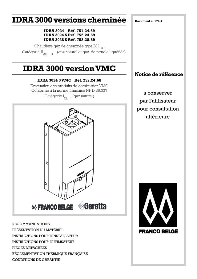 Première page : Notice d'utilisation Atlantic IDRA 3024 SVMC