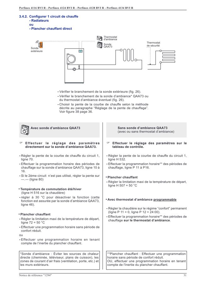 Première page : Tableau des paramètres Atlantic PERFINOX 4128 BVI R