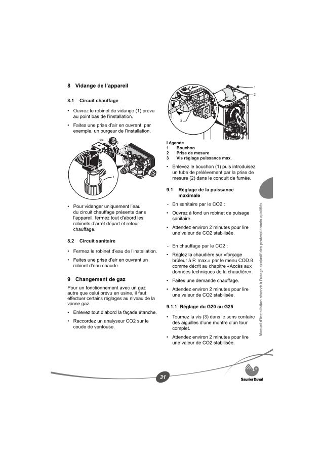Première page : Reglages combustion Saunier Duval THEMAPLUS CONDENS F 30 E