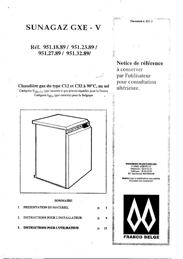 Premiere page : Notice d'installation Atlantic SUNAGAZ GXE 27 V (9512789Z)