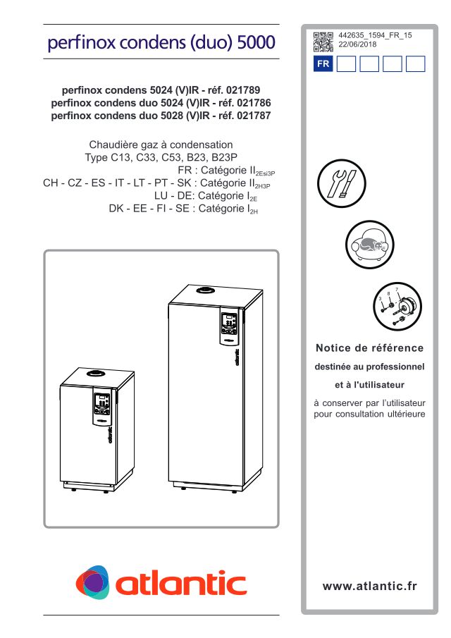 Première page : Notice d'installation Atlantic PERFINOX CONDENS DUO 5024