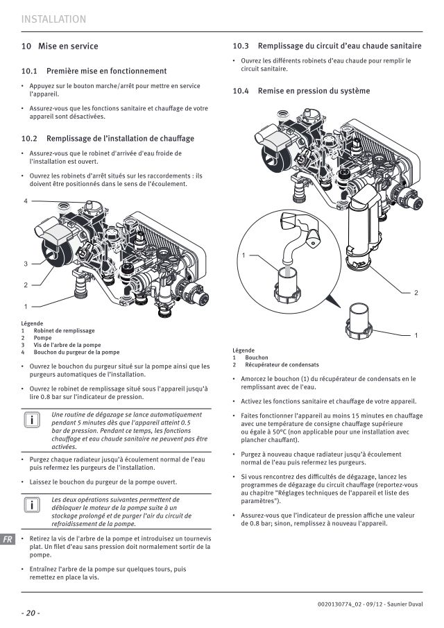 Première page : Notice mise en service Saunier Duval THEMAPLUS CONDENS F30 A-1 (APRÈS 2010)
