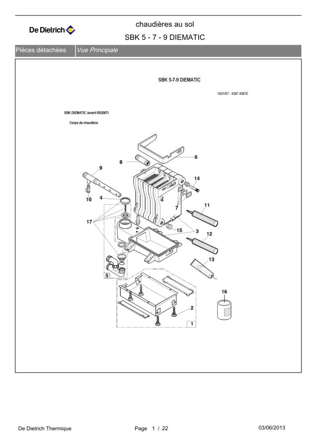 Première page : Pièces détachées De Dietrich SBK 9 DIEMATIC