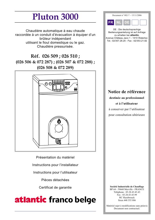 Première page : Notice d'installation Atlantic PLUTON 3032
