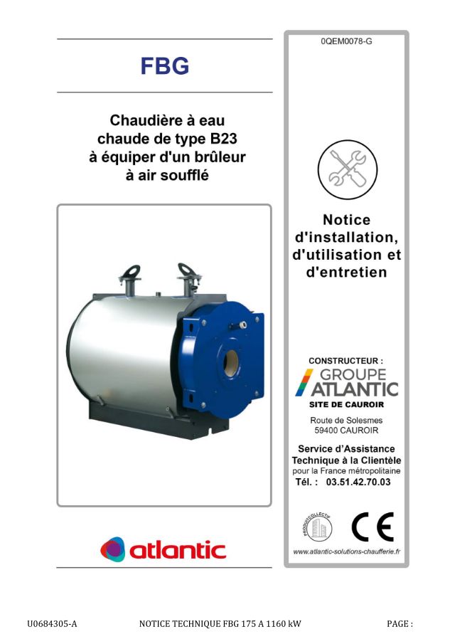 Première page : Notice d'installation Atlantic Solutions Chaufferie YGNIS FBG 2150