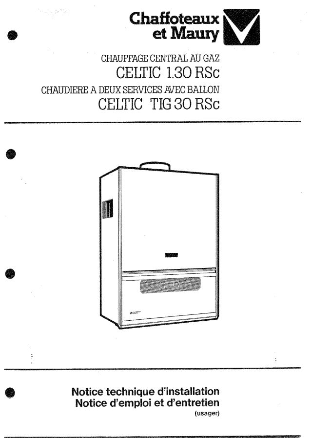 Première page : Notice d'installation Chaffoteaux CELTIC 1.30 NAT