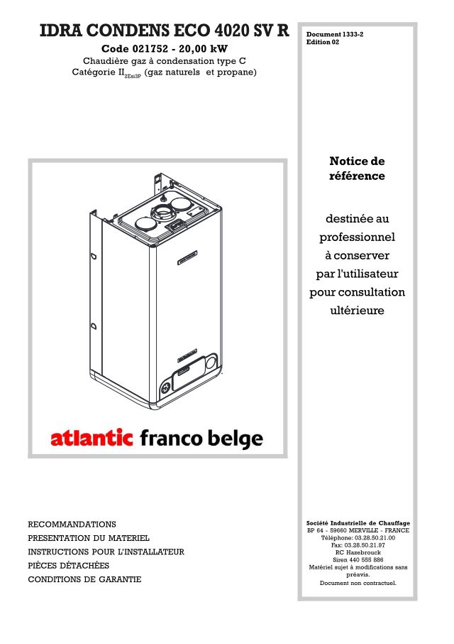 Première page : Notice d'utilisation Atlantic IDRA CONDENS ECO 4020 SV R