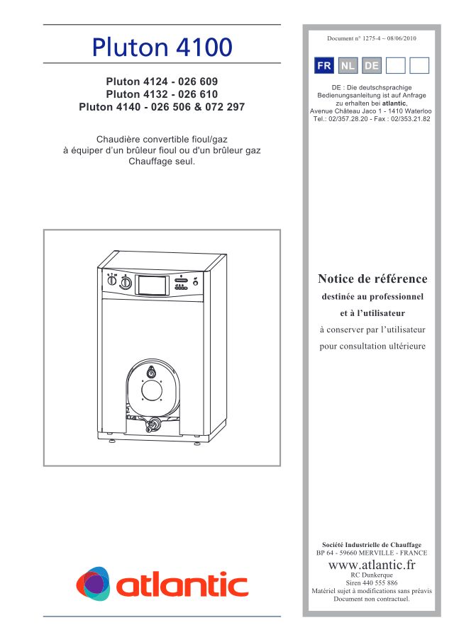 Première page : Notice d'installation Atlantic PLUTON 4132 B